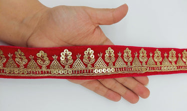 Floral Embroidered Velvet Fabric Sequins Trim Indian Sari Border, Sequin Trimming, Sequinned Lace